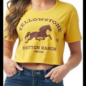 Wrangler Yellowstone Shirt Crop Top Large Dutton Ranch Montana Short Sleeve New